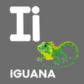 Iguana. Vector illustration. Alphabet card cartoon character for kids. Royalty Free Stock Photo