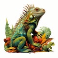 Colorful Hyper-realistic Iguana Illustration With Intricate Details