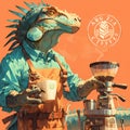 Iguanodon Barista Brews a Delicious Cup