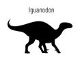 Iguanodon. Ornithischian dinosaur. Monochrome vector illustration of silhouette of prehistoric creature iguanodon