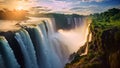 Iguazu Falls at sunset, border of Brazil and Argentina, The Iguazu Waterfalls in Brazil, AI Generated