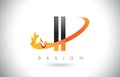 II I I Letter Logo with Fire Flames Design and Orange Swoosh.
