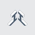 II - logo or 2-letter code. Isometric 3d font for design. Letter I or number 1 and letter I - Monogram or logotype. Three-