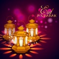 Iilluminated lamp for Eid Mubarak background