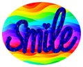 IIllustration in the style of a stained glass window with a mosaic image of the word smile on an abstract rainbow background Royalty Free Stock Photo