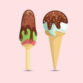 Iillustration sweet ice cream with chocolate