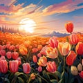 iIlustration of bed of tulips in full bloom Royalty Free Stock Photo