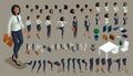 Iisometric Set of hand gestures and legs of African American woman 3d business lady. Create your isometric office worker