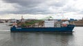 General cargo `Eems Duisburg` moving in the harbor of Ijmuiden. She is registered at Royalty Free Stock Photo