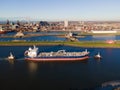 Ijmuiden, The Netherlands, 18th November 2020 Aerial view of the Ijmuiden Zeesluis sluice near Velsen Noord and Tata