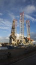 a unused oilrig docked in the harbor of Ijmuiden