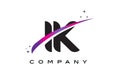 IK I K Black Letter Logo Design with Purple Magenta Swoosh