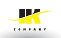 IK I K Black and Yellow Letter Logo with Swoosh.