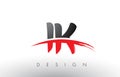IK I K Brush Logo Letters with Red and Black Swoosh Brush Front