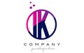 IK I K Circle Letter Logo Design with Purple Dots Bubbles