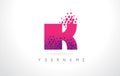 IK I K Letter Logo with Pink Purple Color and Particles Dots Design.