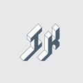 IK - logo or 2-letter code. Isometric 3d font for design. Number 1 or Letter I and K - Monogram or logotype. Three-dimension