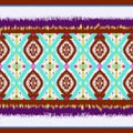 Ikat embroidery local fabric pattern with geometric seamless white, red, pink, yellow and blue stripes Royalty Free Stock Photo