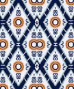 Ikat embroidery local fabric white pattern with geometric seamless lines and orange stripes