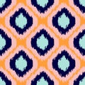 Ikat geometric seamless pattern. Orange and blue collection.