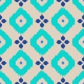 Ikat geometric seamless pattern. Turquoise collection.