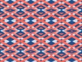 Ikat pattern as ethnic fabric in diamond and rectangle shape in rolling design. Wallpaper seamless pattern design in blue and rose Royalty Free Stock Photo
