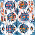 Ikat seamless bohemian ethnic pattern in watercolour style. Watercolor oriental ornaments.