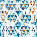 Ikat seamless bohemian ethnic pattern in watercolour style. Watercolor oriental ornaments. Royalty Free Stock Photo