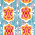 Ikat seamless bohemian ethnic pattern in watercolour style. Watercolor oriental ornaments.