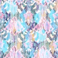 Ikat seamless bohemian ethnic pattern in watercolour style.