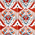 Ikat seamless bohemian ethnic pattern in watercolour style.