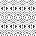 Ikat seamless pattern. Black ogee texture on white background. Repeated navajo pattern. Repeating traditional motif for design pri Royalty Free Stock Photo