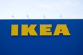 Poznan, Poland - February 5th 2022: IKEA shop signboard on blue wall background Royalty Free Stock Photo