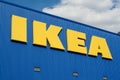 Ikea sign hanging on the store building in Lugano, Switzerland