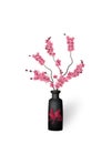 Ikebana. Composition. Figure branches Sakura flower. On a white background with shadow. illustration