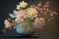 Ikebana japanese flower art. Beautiful flower composition on the table with colourful background