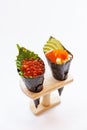 Ikura and Kani with Avocado, Tamago Yaki and Ebiko California or Temaki Sushi Hand Roll