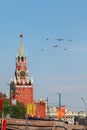 Il-76, Tu-160 and Mig-29 airplanes fly Royalty Free Stock Photo
