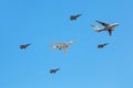 Il-76 and Tu-160 planes accompanied by fighters