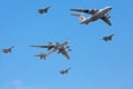Il-76 and Tu-95ms planes accompanied by fighters