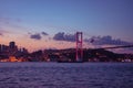 The glow of sunset on the July 15 Martyrs\' Bridge: A bridge between continents, Istanbul, Turkey Royalty Free Stock Photo