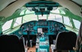 Il-62 cockpit with dashboard and air equipment Royalty Free Stock Photo