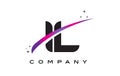 IL I L Black Letter Logo Design with Purple Magenta Swoosh