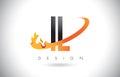 IL I L Letter Logo with Fire Flames Design and Orange Swoosh.