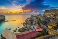 Il-Mellieha, Malta - Sunset at the famous Popeye Village at Anchor Bay Royalty Free Stock Photo