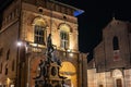 Il Nettuno (Fountain of Neptune) statue in front of Palazzo del Podesta in Bologna Royalty Free Stock Photo