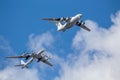 The Il-78 tanker and the Tu-142 anti-submarine aircraft demonstrating the refueling of the aircraft in the air