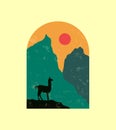 Ilama in Torres del paine national park patagonia in chile with silhouette illustration style