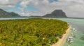 Ile Aux Benitiers, Mauritius Island. Amazing aerial view with Mauritius Island on the background