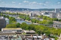 Ile aux Cygnes and many bridges around it over Seine river at the west from Eiffel tower, Paris, France Royalty Free Stock Photo